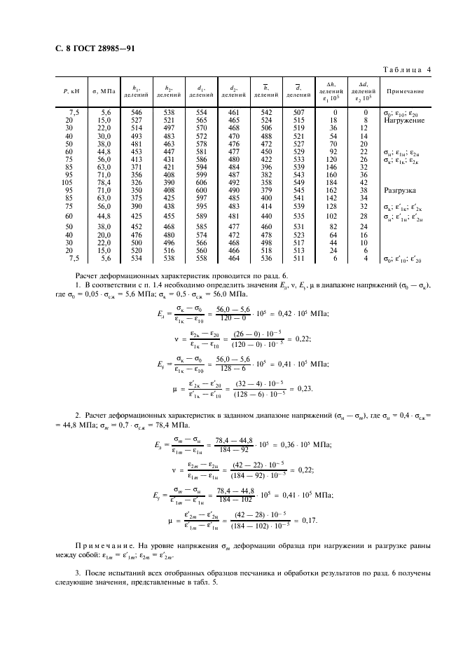 ГОСТ 28985-91 Породы горные. Метод определения деформационных характеристик при одноосном сжатии (фото 9 из 11)