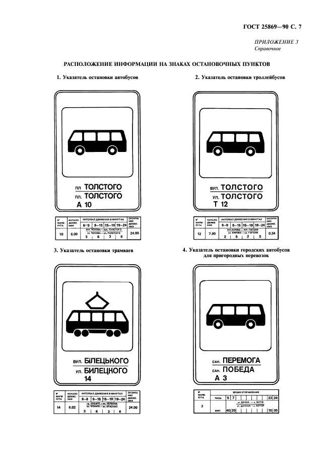 ГОСТ 25869-90 Отличительные знаки и информационное обеспечение подвижного состава пассажирского наземного транспорта, остановочных пунктов и пассажирских станций. Общие технические требования (фото 8 из 11)
