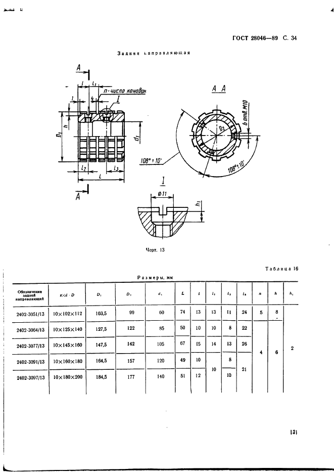 ГОСТ 28046-89 Протяжки сборные для десятишлицевых отверстий с прямобочным профилем с центрированием по внутреннему диаметру комбинированные переменного резания трехпроходные. Конструкция (фото 34 из 63)