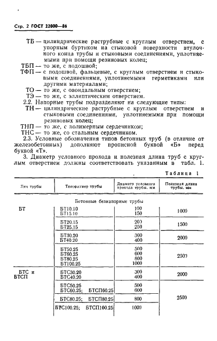 ГОСТ 22000-86 Трубы бетонные и железобетонные. Типы и основные параметры (фото 4 из 12)