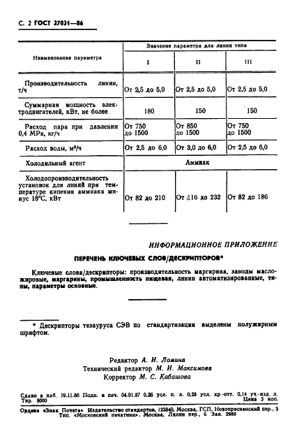 ГОСТ 27031-86 Линии для производства маргарина. Типы и основные параметры (фото 4 из 4)