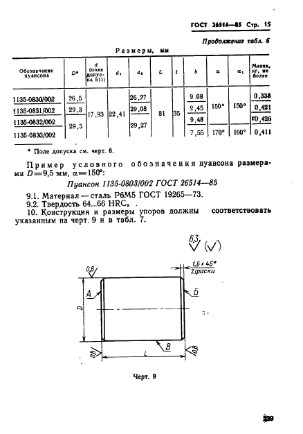 ГОСТ 26514-85 Инструмент для холодноштамповочных автоматов. Пуансоны третьего перехода. Конструкция и размеры (фото 15 из 32)