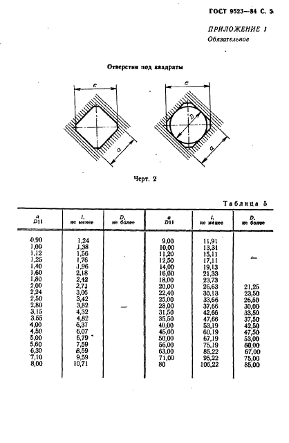 ГОСТ 9523-84 Хвостовики инструментов. Диаметры, квадраты и отверстия под квадраты. Размеры (фото 7 из 8)