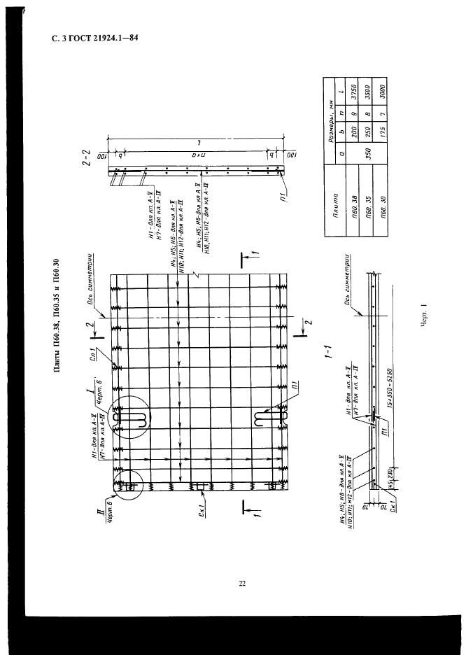 ГОСТ 21924.1-84 Плиты железобетонные предварительно напряженные для покрытий городских дорог. Конструкция и размеры (фото 3 из 14)