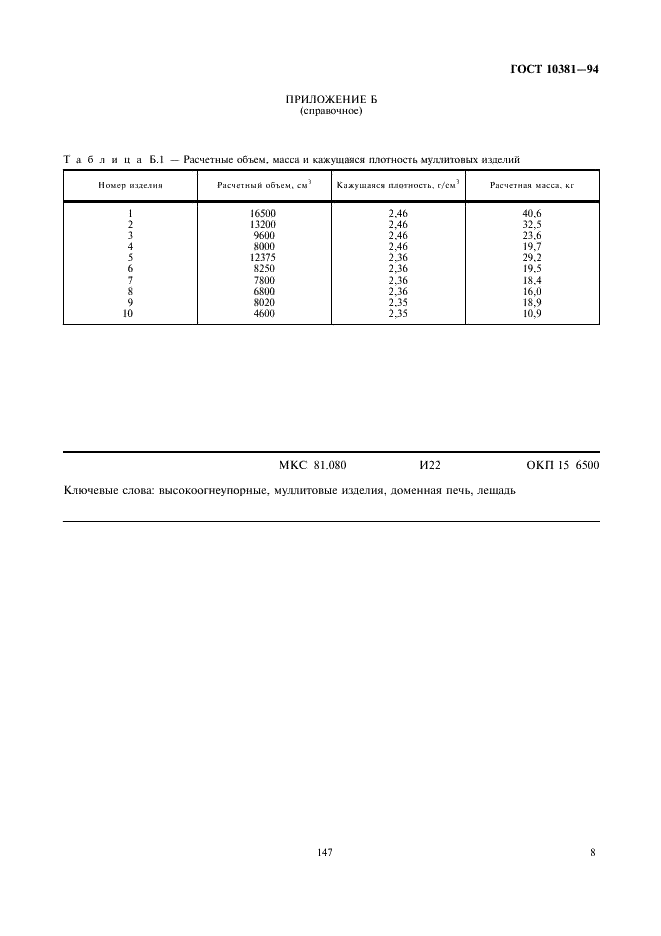 ГОСТ 10381-94 Изделия высокоогнеупорные муллитовые для кладки лещади доменных печей. Технические условия (фото 10 из 10)