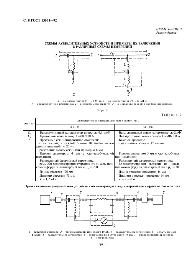 ГОСТ 13661-92 Совместимоть технических средств электромагнитная. Пассивные помехоподавляющие фильтры и элементы. Методы измерения вносимого затухания (фото 9 из 23)