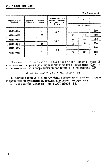 ГОСТ 25601-83 Ключи с присоединительными квадратами. Типы и основные размеры (фото 3 из 3)
