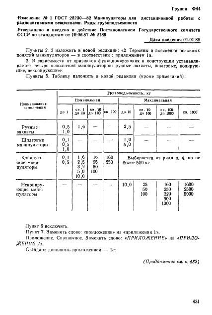ГОСТ 25230-82 Манипуляторы для дистанционной работы с радиоактивными веществами. Ряды грузоподъемности (фото 5 из 7)