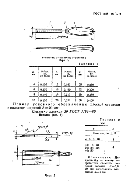 ГОСТ 1184-80 Стамески плоские и полукруглые. Технические условия (фото 3 из 16)