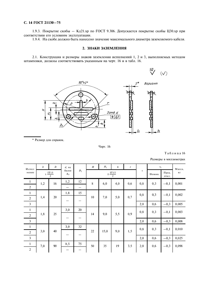 ГОСТ 21130-75 Изделия электротехнические. Зажимы заземляющие и знаки заземления. Конструкция и размеры (фото 15 из 27)