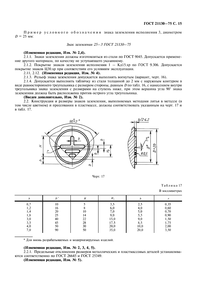 ГОСТ 21130-75 Изделия электротехнические. Зажимы заземляющие и знаки заземления. Конструкция и размеры (фото 16 из 27)