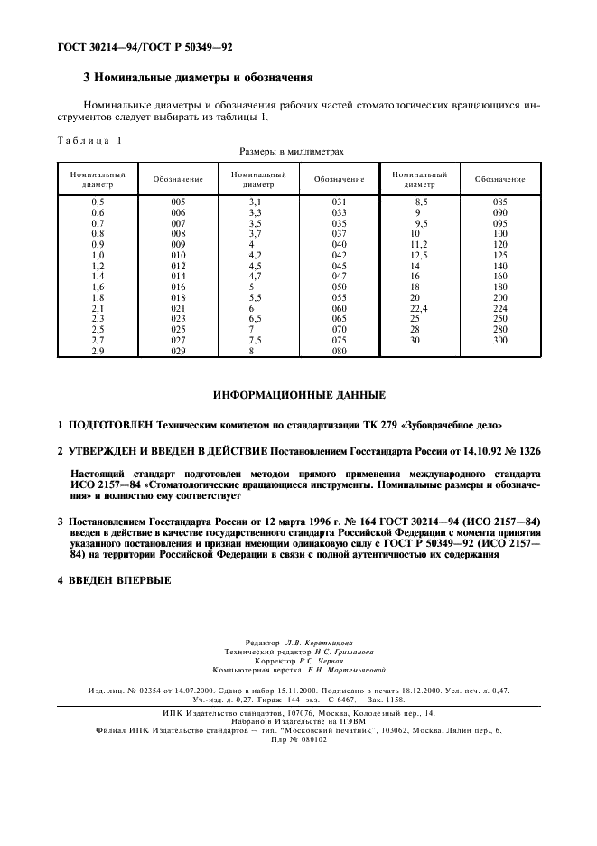 ГОСТ 30214-94 Стоматологические вращающиеся инструменты. Номинальные размеры и обозначения (фото 3 из 3)