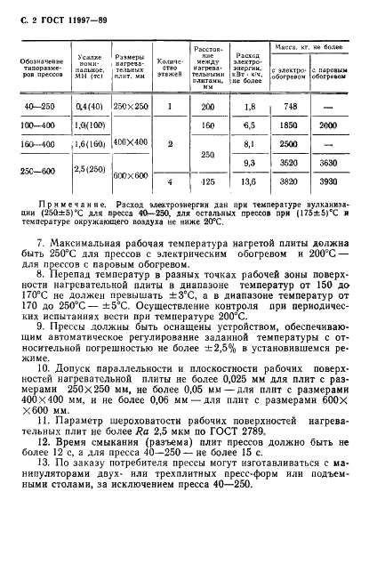 ГОСТ 11997-89 Прессы вулканизационные гидравлические. Типы, параметры и размеры (фото 3 из 7)