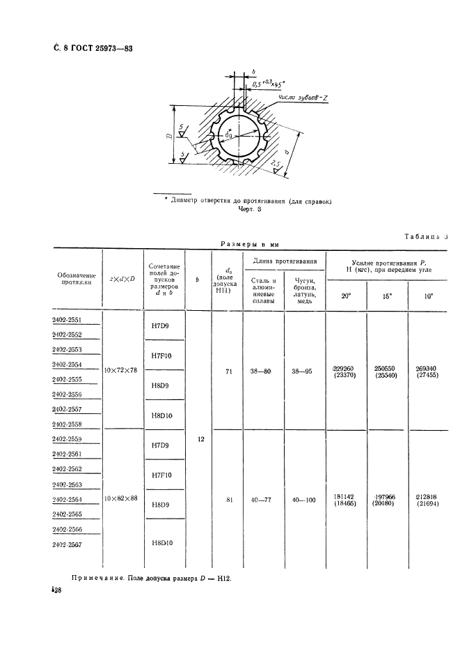 ГОСТ 25973-83 Протяжки для десятишлицевых отверстий с прямобочным профилем с центрированием по внутреннему диаметру комбинированные переменного резания. Конструкция и размеры (фото 8 из 9)