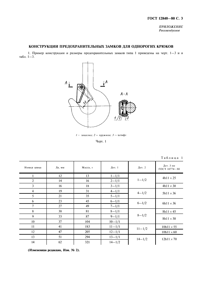 ГОСТ 12840-80 Замки предохранительные для однорогих крюков. Типы и размеры (фото 4 из 11)