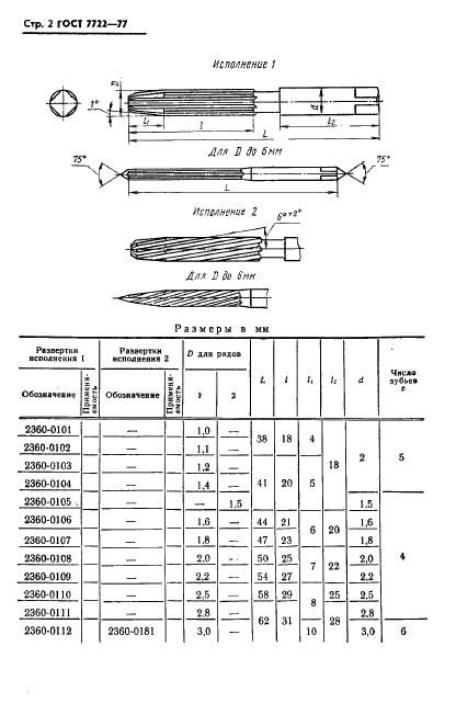 ГОСТ 7722-77 Развертки ручные цилиндрические. Конструкция и размеры (фото 3 из 15)