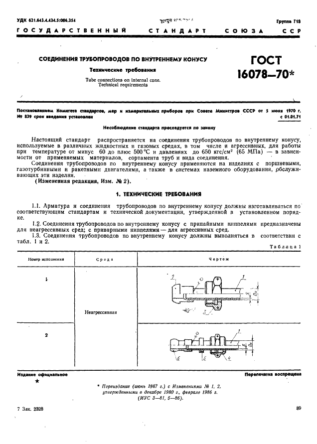 ГОСТ 16078-70 Соединения трубопроводов по внутреннему конусу. Технические требования (фото 1 из 16)