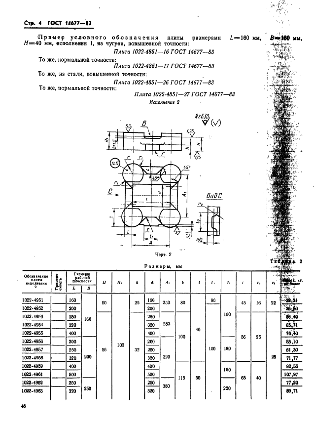 ГОСТ 14677-83 Штампы для листовой штамповки. Плиты-заготовки для штампов с четырьмя направляющими узлами. Конструкция и размеры (фото 4 из 5)