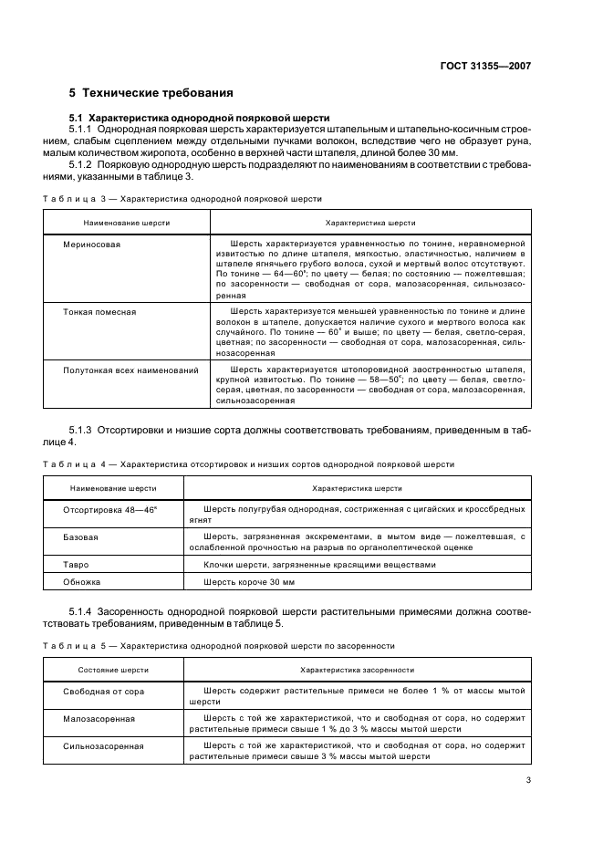 ГОСТ 31355-2007 Шерсть однородная поярковая и неоднородная осенняя и поярковая сортированная. Технические условия (фото 5 из 12)