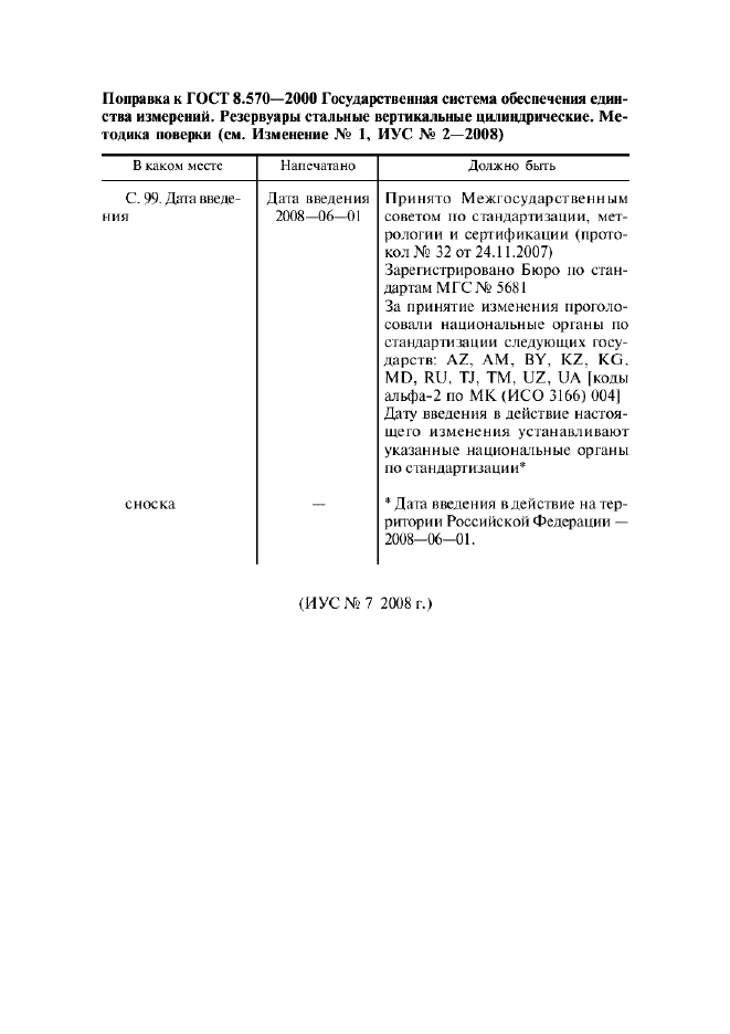 Изменение к ГОСТ 8.570-2000. Поправка к изменению  (фото 1 из 1)
